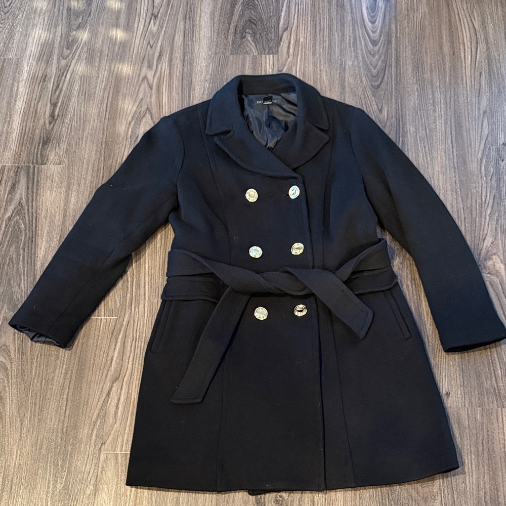Inc. Elegant Black Double-Breasted Women's Coat Size Petite/Med